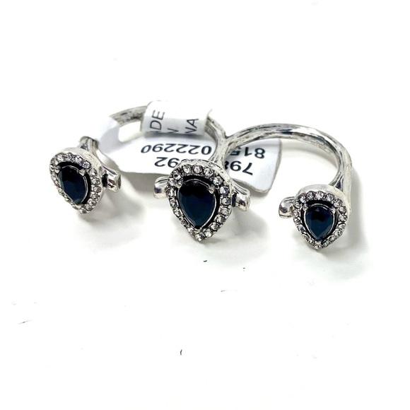 NWT Free People Triple Ring Black Stones Silver - Picture 4 of 5